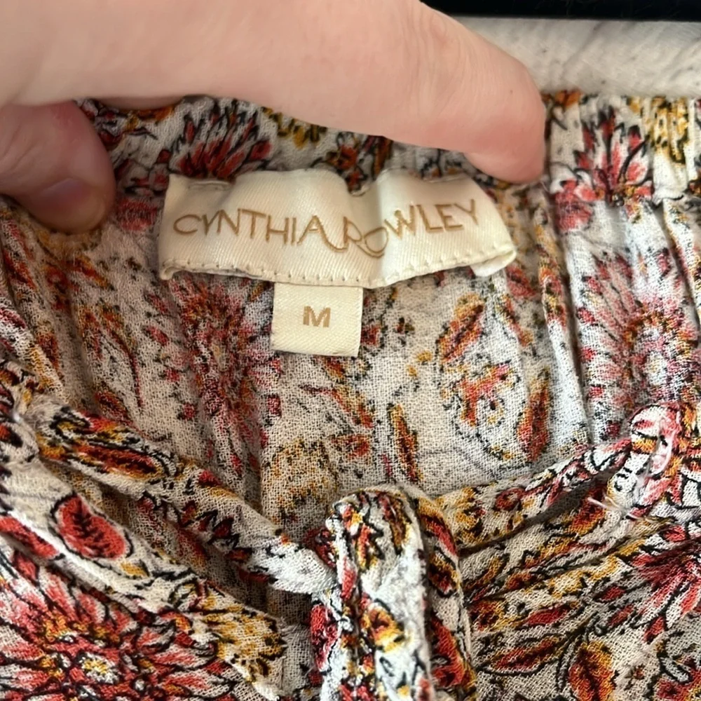 Cynthia Rowley Yellow Floral Print Boho Mini Dress Size M